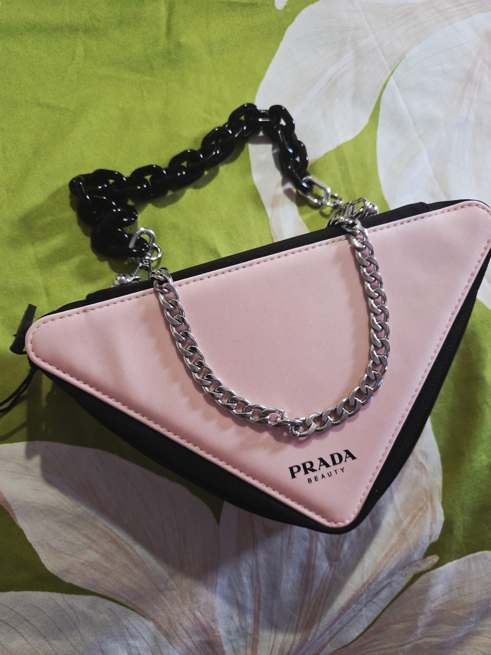 Prada Pink Triangle Mini Wristlet Bag with Chain - Picture 2 of 6